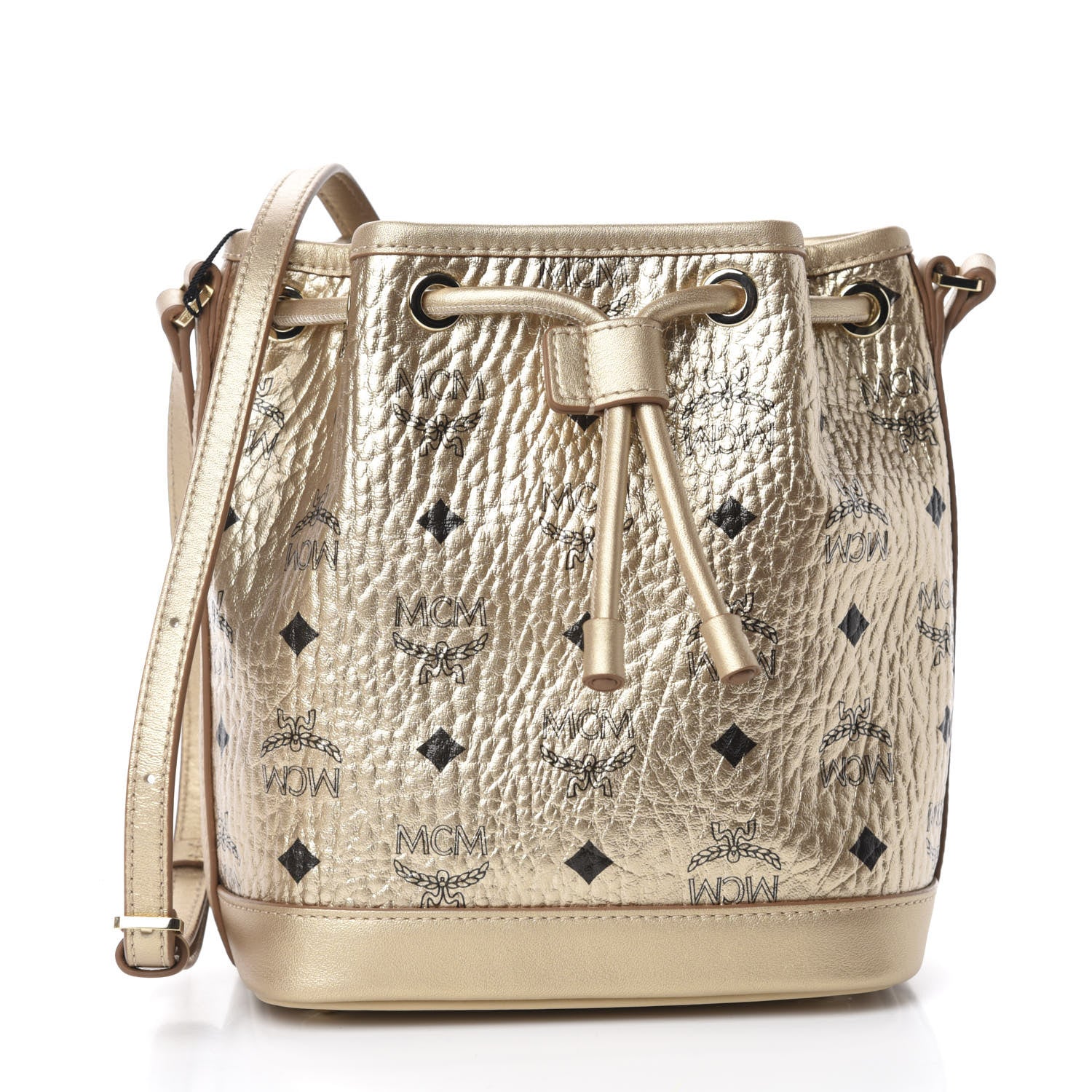 MCM Metallic Visetos Zoo Rabbit Drawstring Bucket Bag Berlin Gold 3 of 14