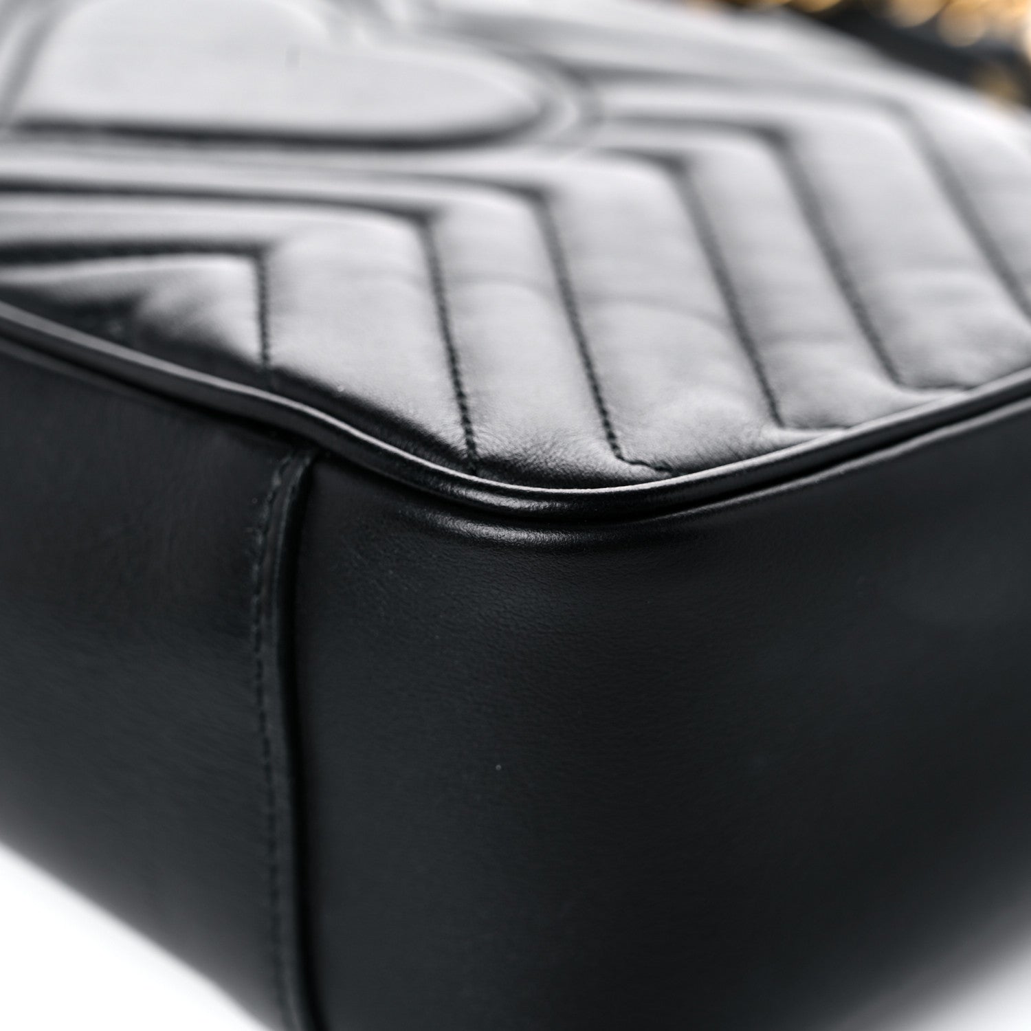 Gucci Calfskin Matelasse Small GG Marmont Shoulder Bag Black 11 of 14