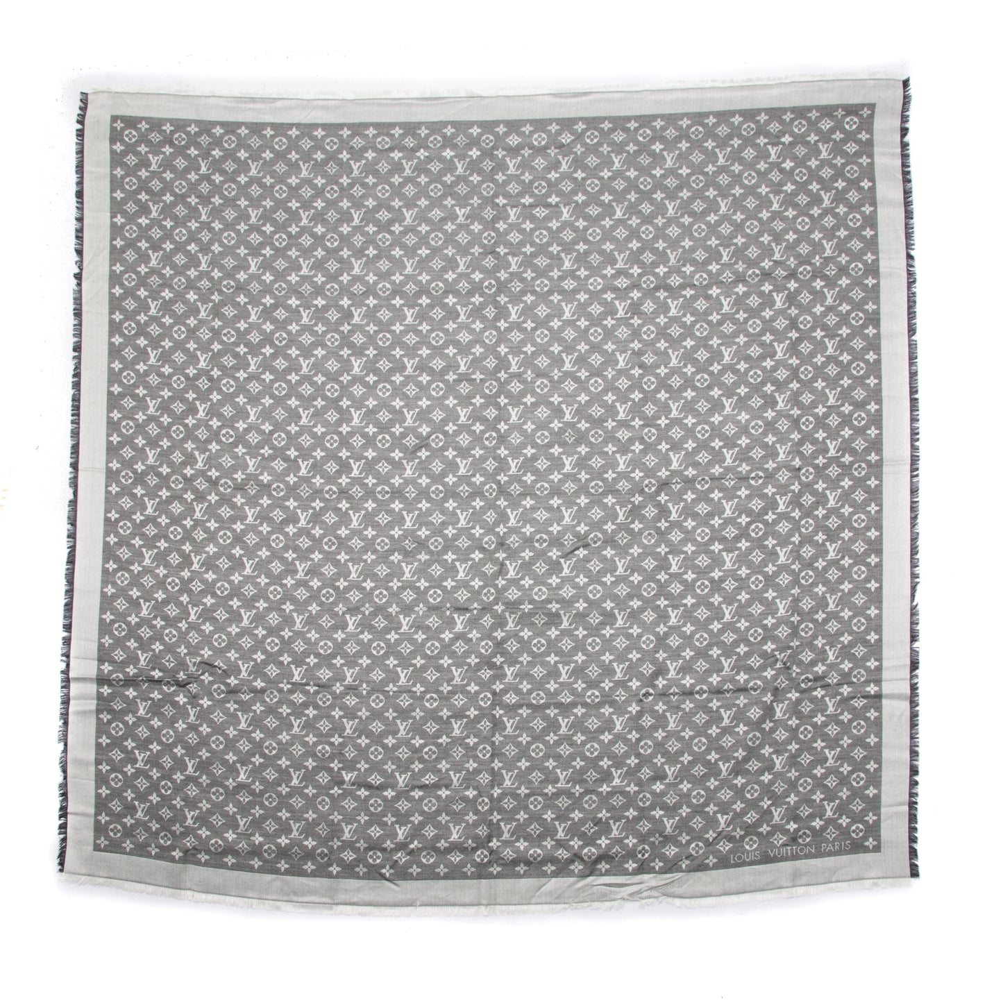 Wool Silk Monogram Denim Shawl Black