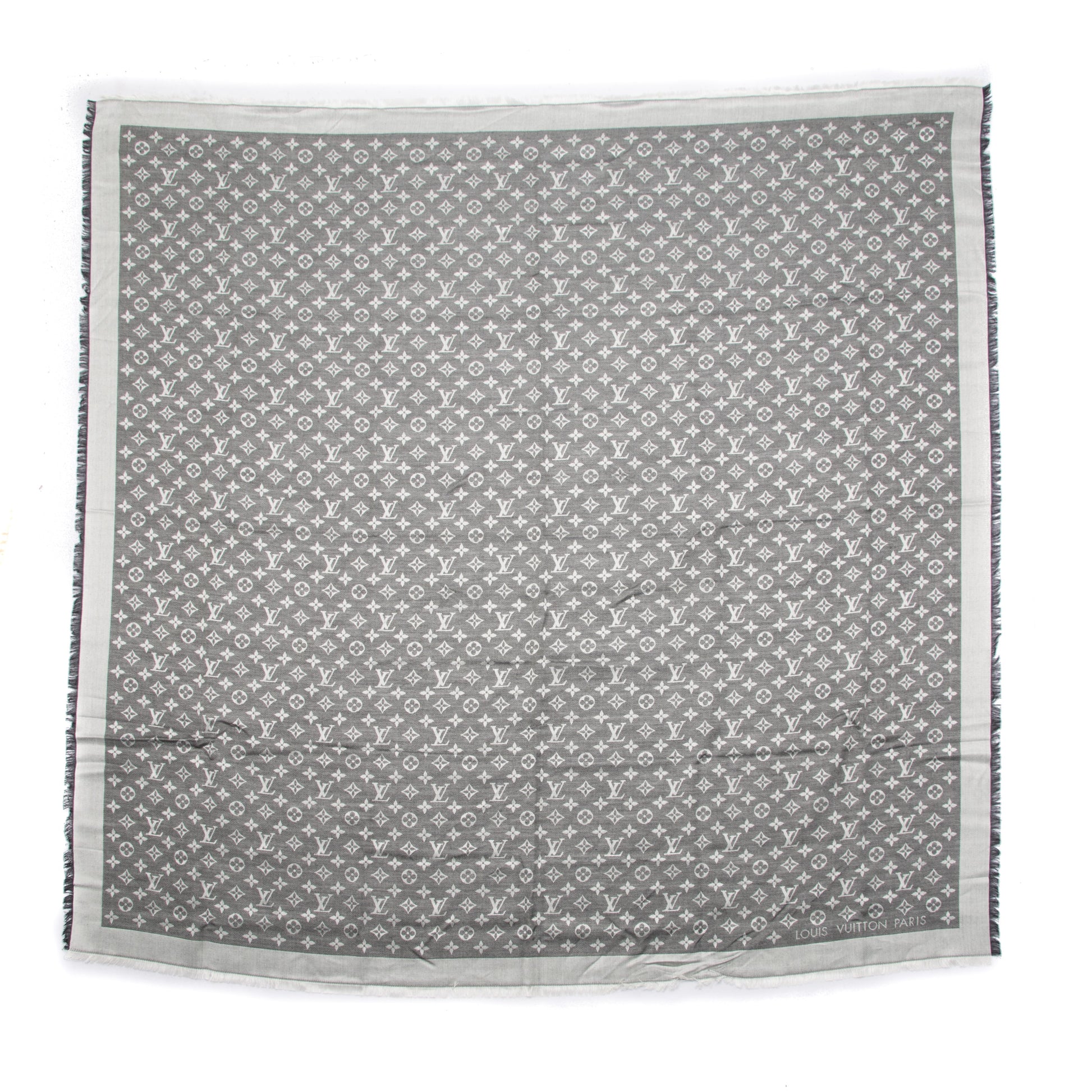 Louis Vuitton Wool Silk Monogram Denim Shawl Black 3 of 7