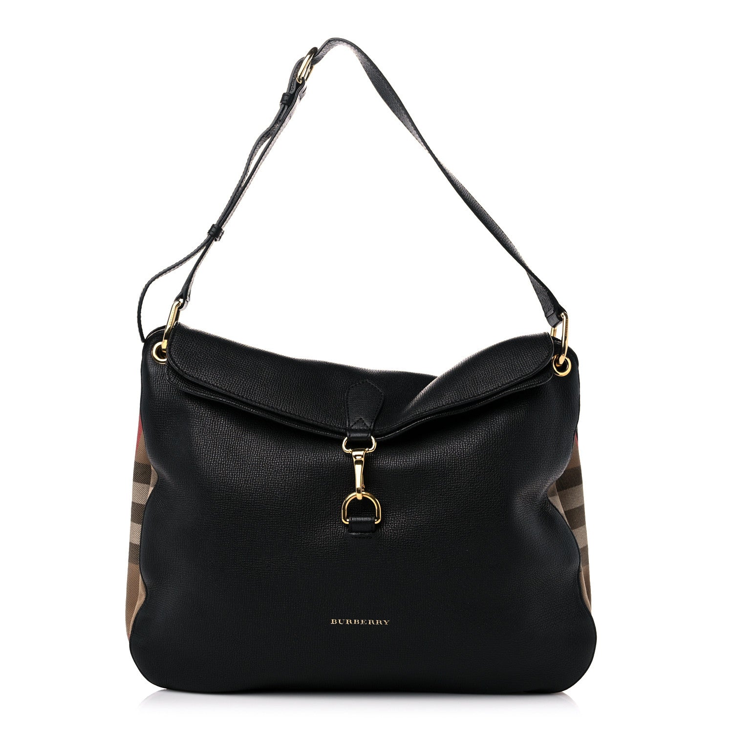 Burberry Derby Calfskin House Check Cornwall Hobo Black 1 of 10
