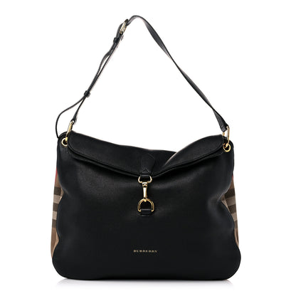 Burberry Derby Calfskin House Check Cornwall Hobo Black 1 of 10