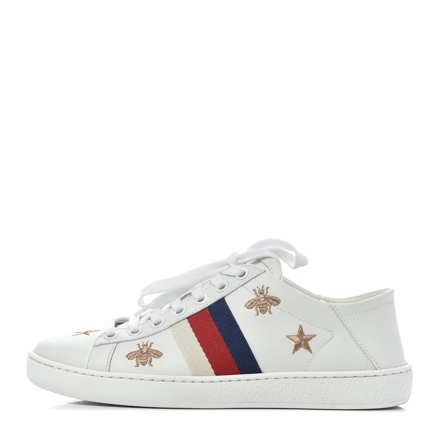Calfskin Bee Star Embroidered Sylvie Web Ace Sneakers 35 White