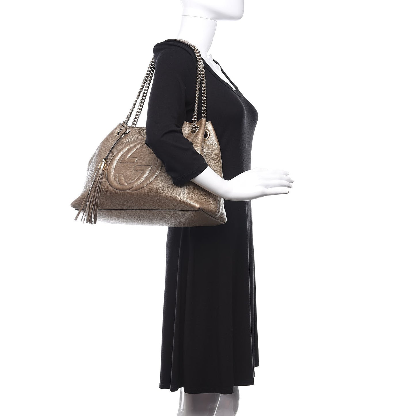 Metallic Pebbled Calfskin Medium Soho Chain Shoulder Bag Golden Beige