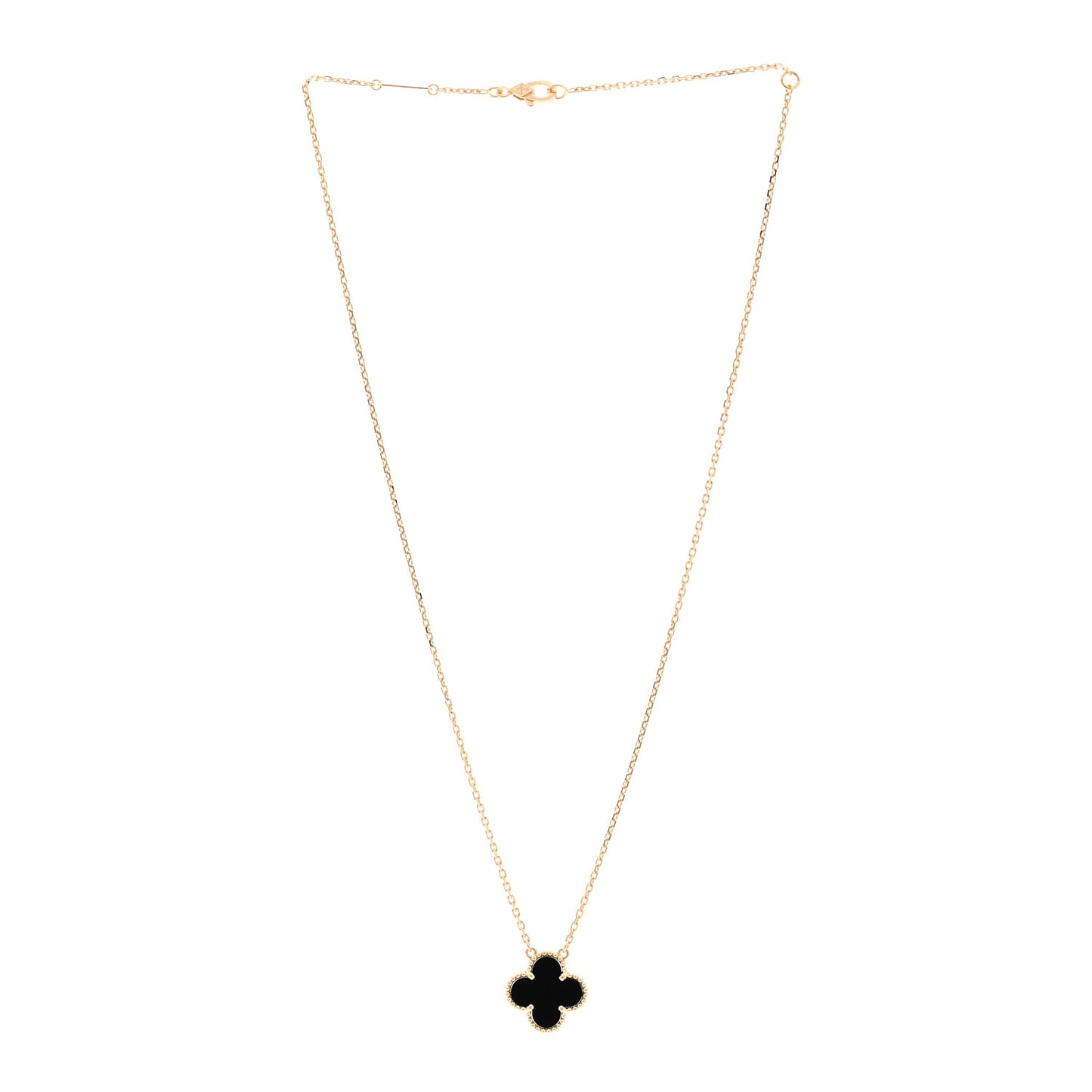 18K Yellow Gold Black Onyx Vintage Alhambra Pendant Necklace