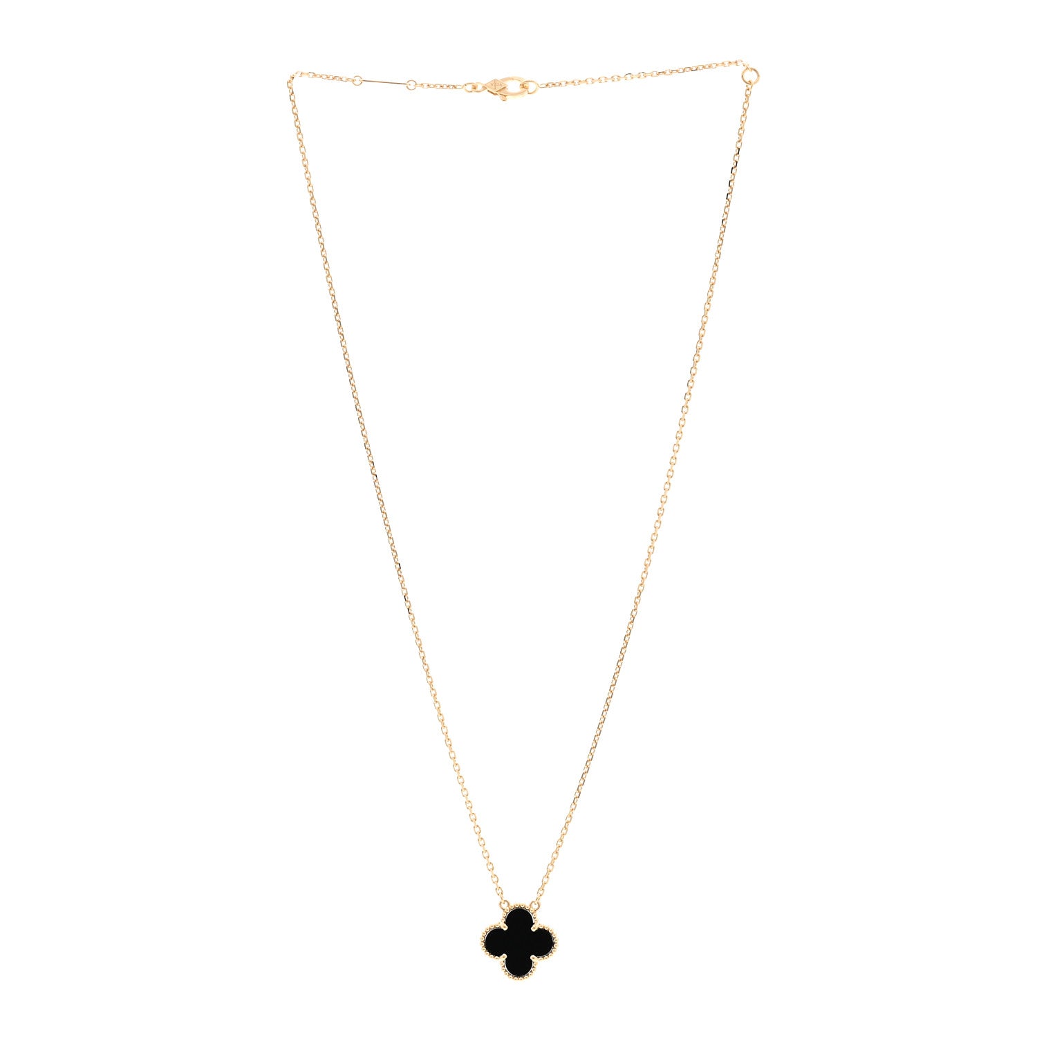 Van Cleef & Arpels 18K Yellow Gold Black Onyx Vintage Alhambra Pendant Necklace 3 of 6