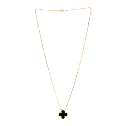 Van Cleef & Arpels 18K Yellow Gold Black Onyx Vintage Alhambra Pendant Necklace 3 of 6