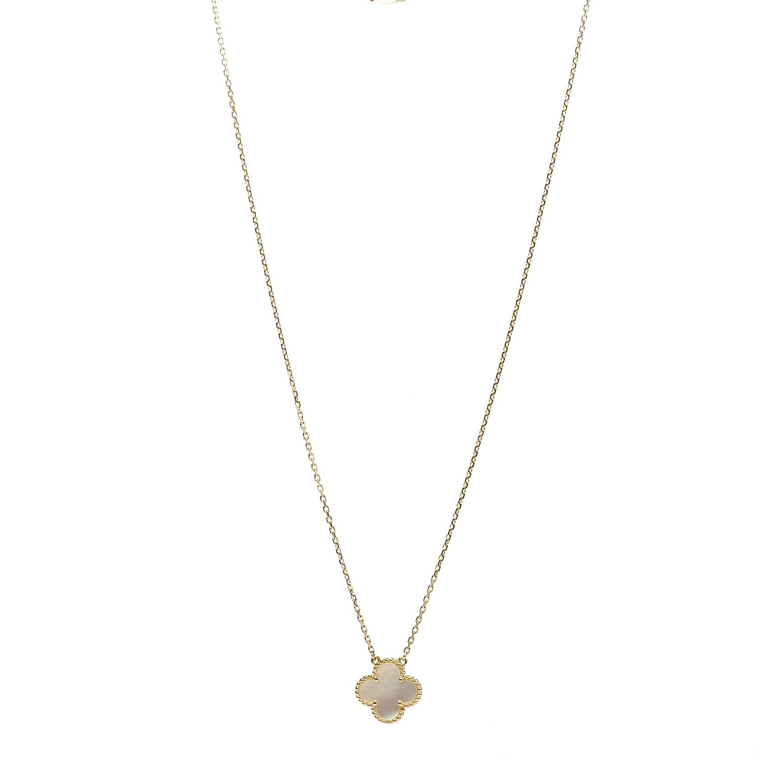 Van Cleef & Arpels 18K Yellow Gold Mother of Pearl Vintage Alhambra Pendant Necklace 1 of 5