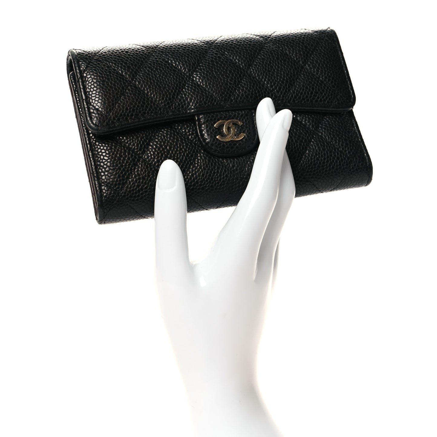 Caviar Quilted Medium Flap Wallet Black