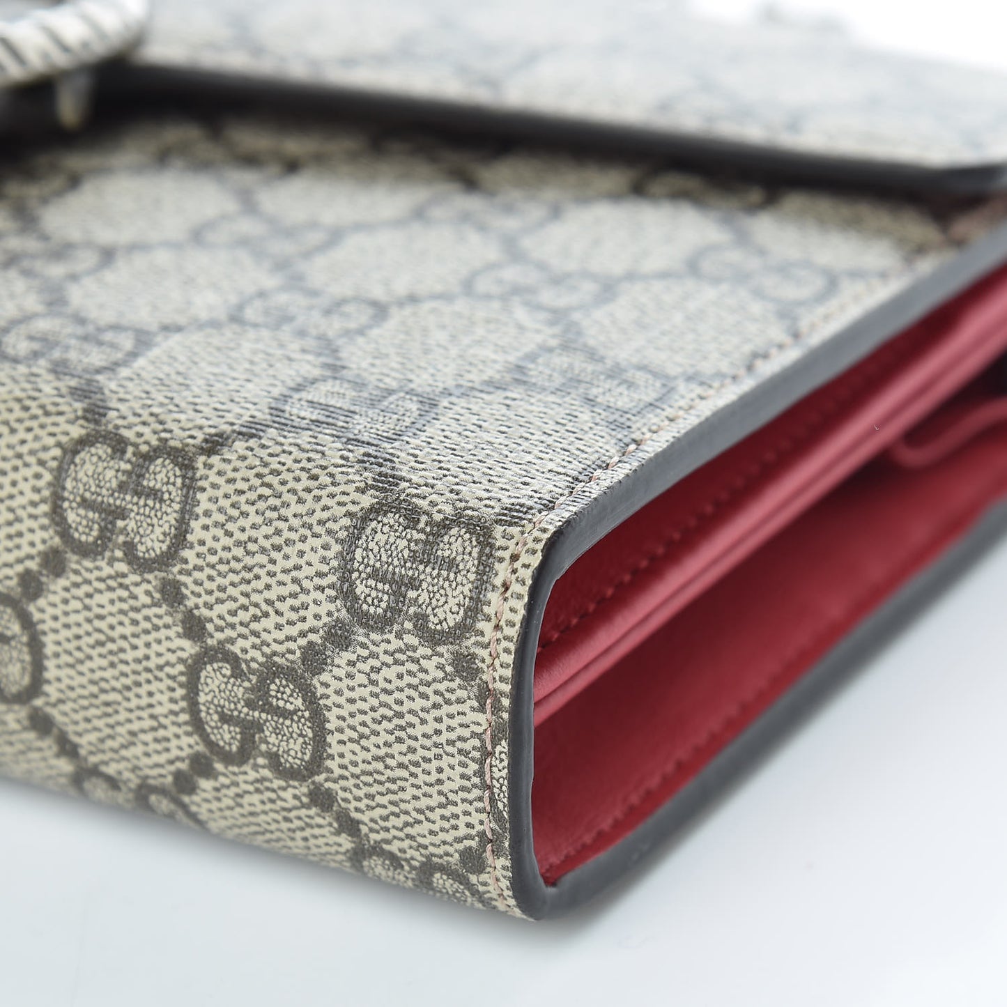 GG Supreme Monogram Mini Dionysus Chain Wallet Beige Vulcanic Red