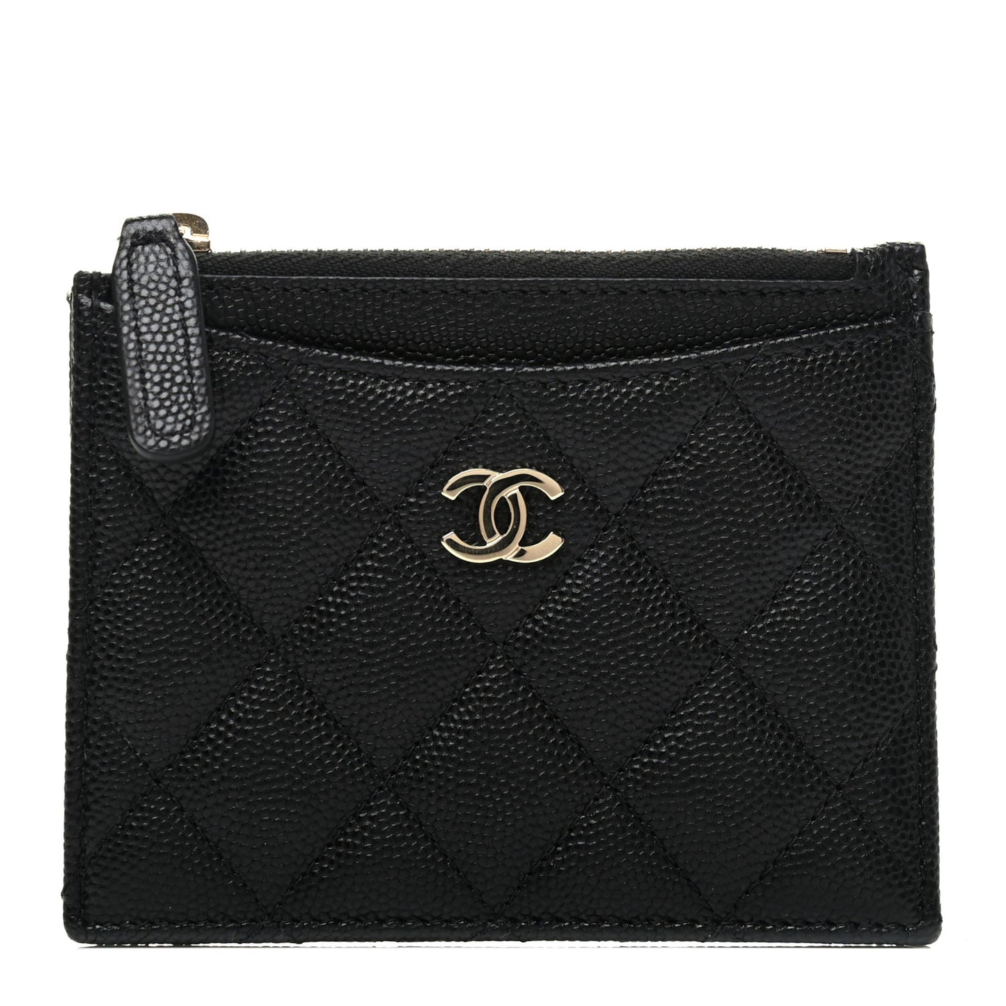 Caviar Quilted CC Zip Card Holder Black
