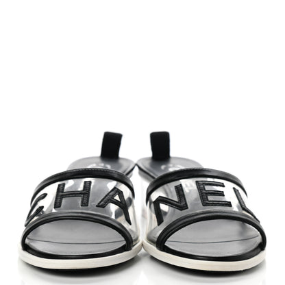 Chanel Lambskin PVC Logo Mule 37 Transparent Black White 2 of 7