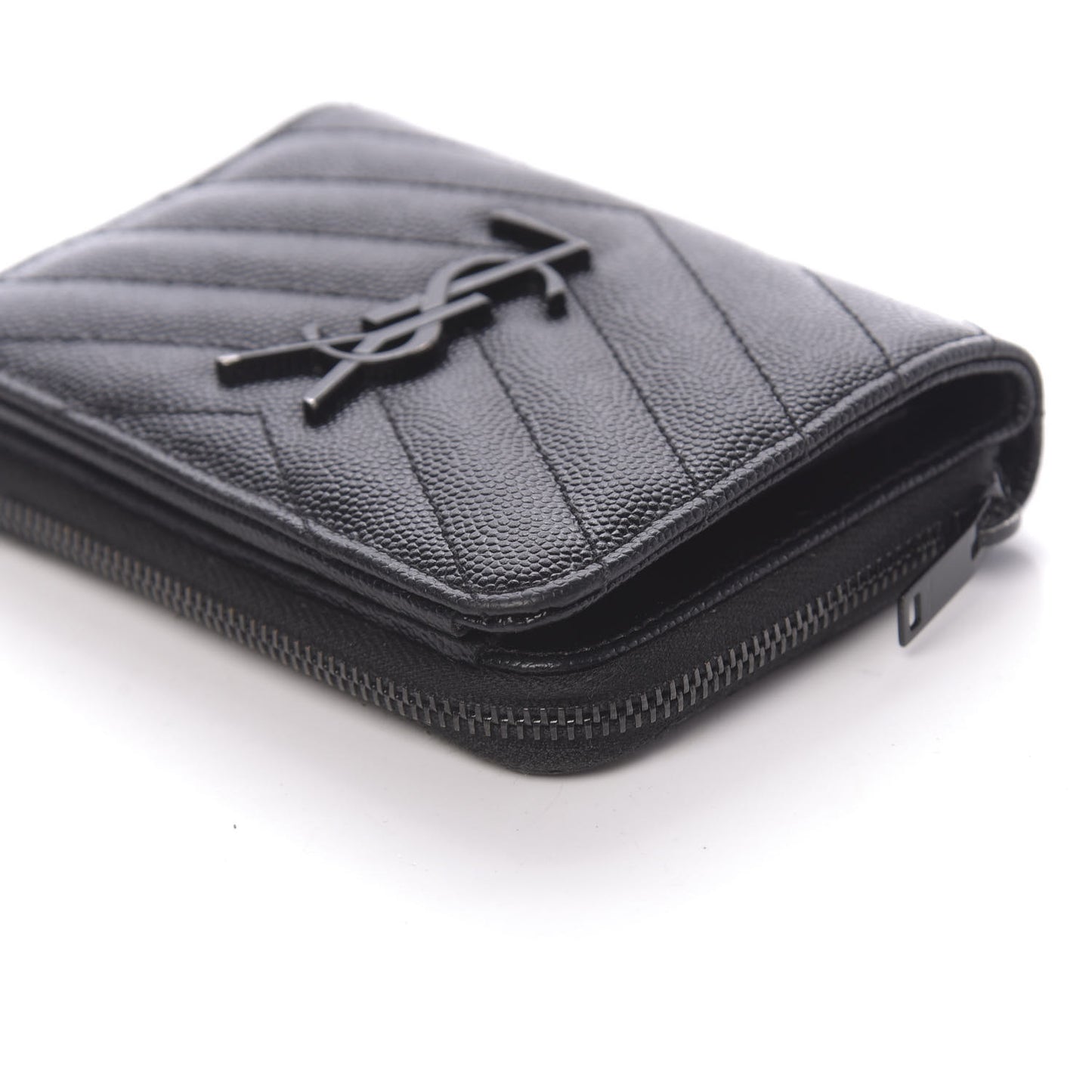 Grain De Poudre Matelasse Chevron Monogram Compact Zip Around Wallet Black