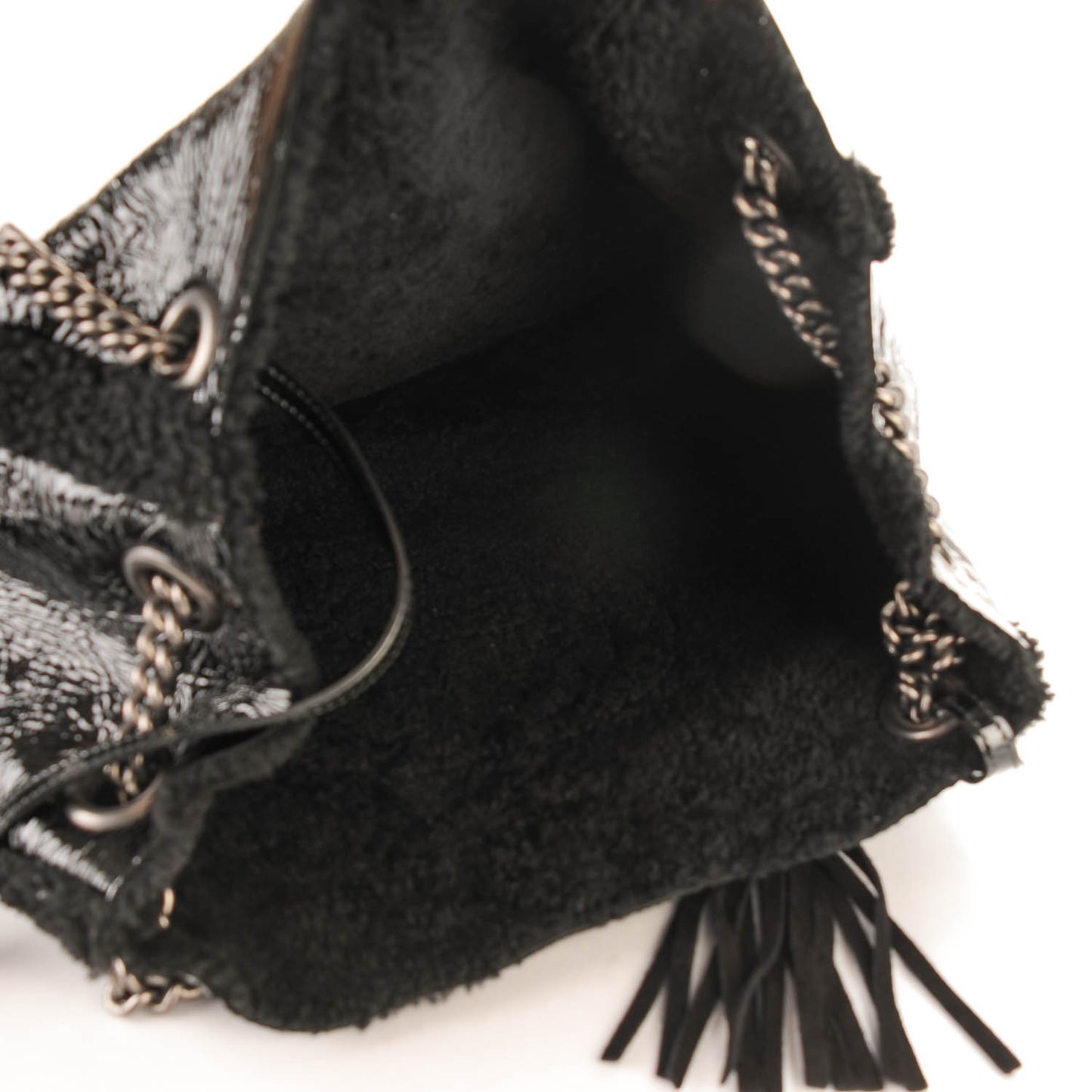 Patent Shearling Medium Soho Chain Shoulder Bag Black