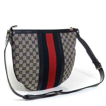 Gucci Monogram Vintage Web Medium Half Moon Hobo Navy 2 of 12