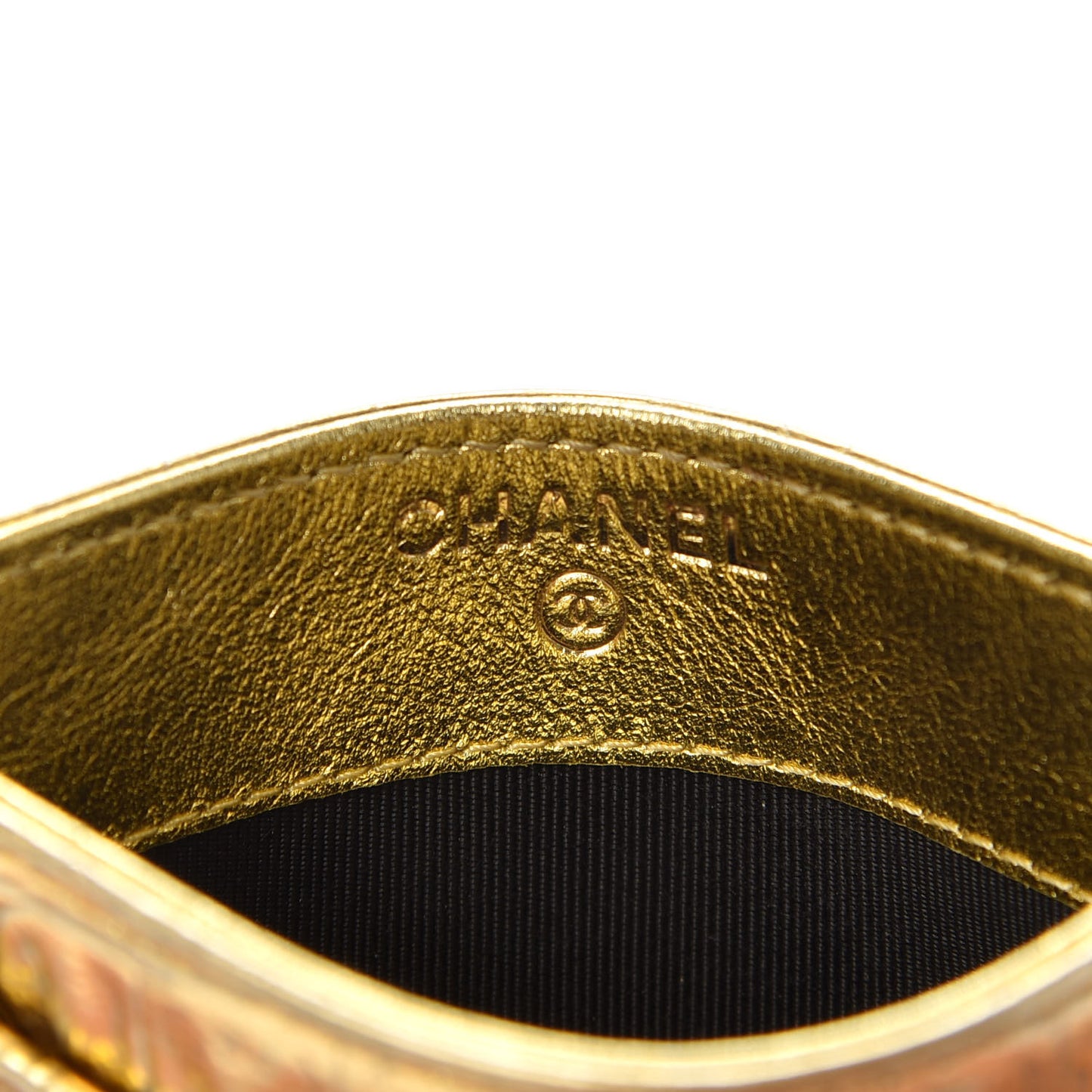 Metallic Calfskin Crocodile Embossed Cocodile Card Holder Gold