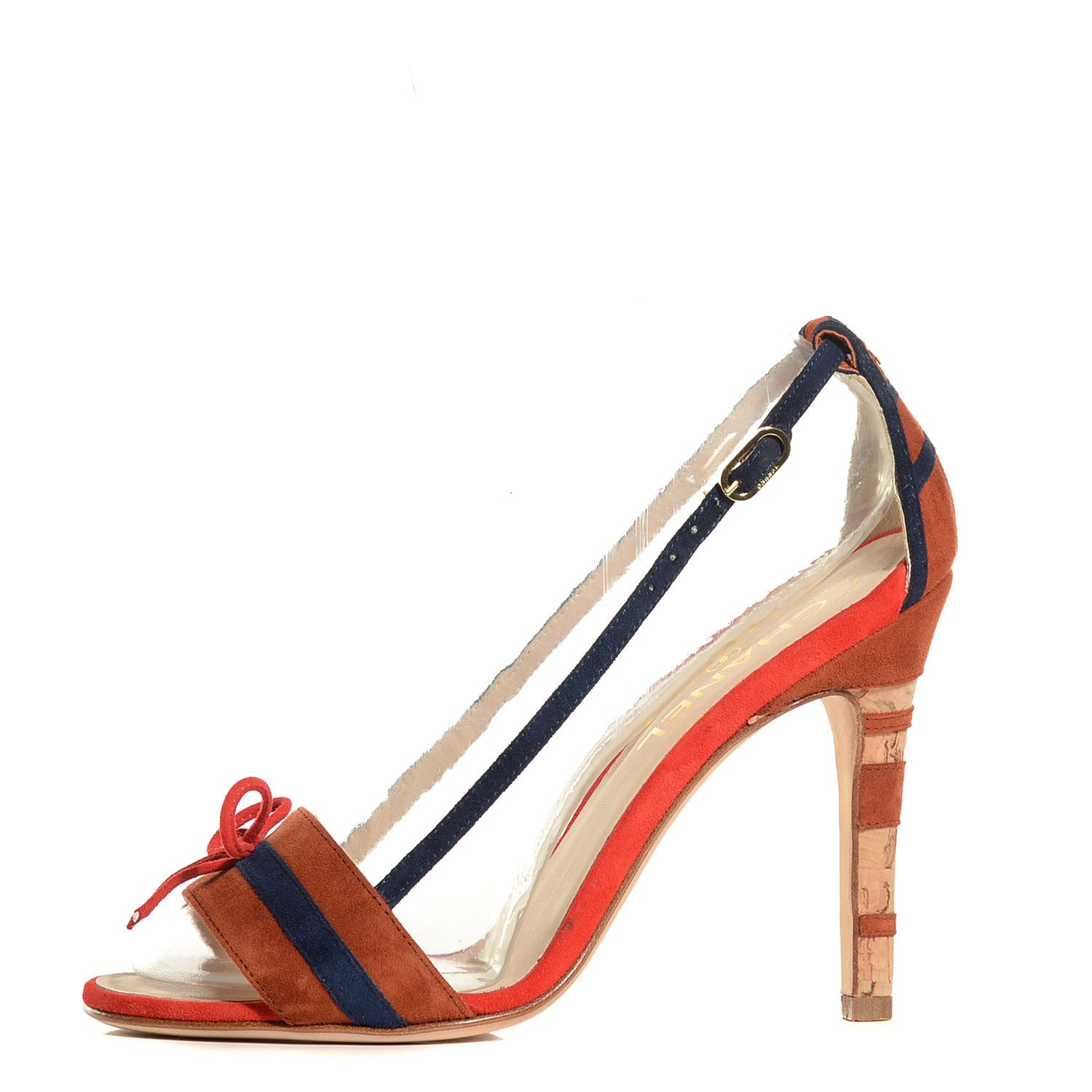 Chanel Suede Sandals 36.5 Red Navy 1 of 8