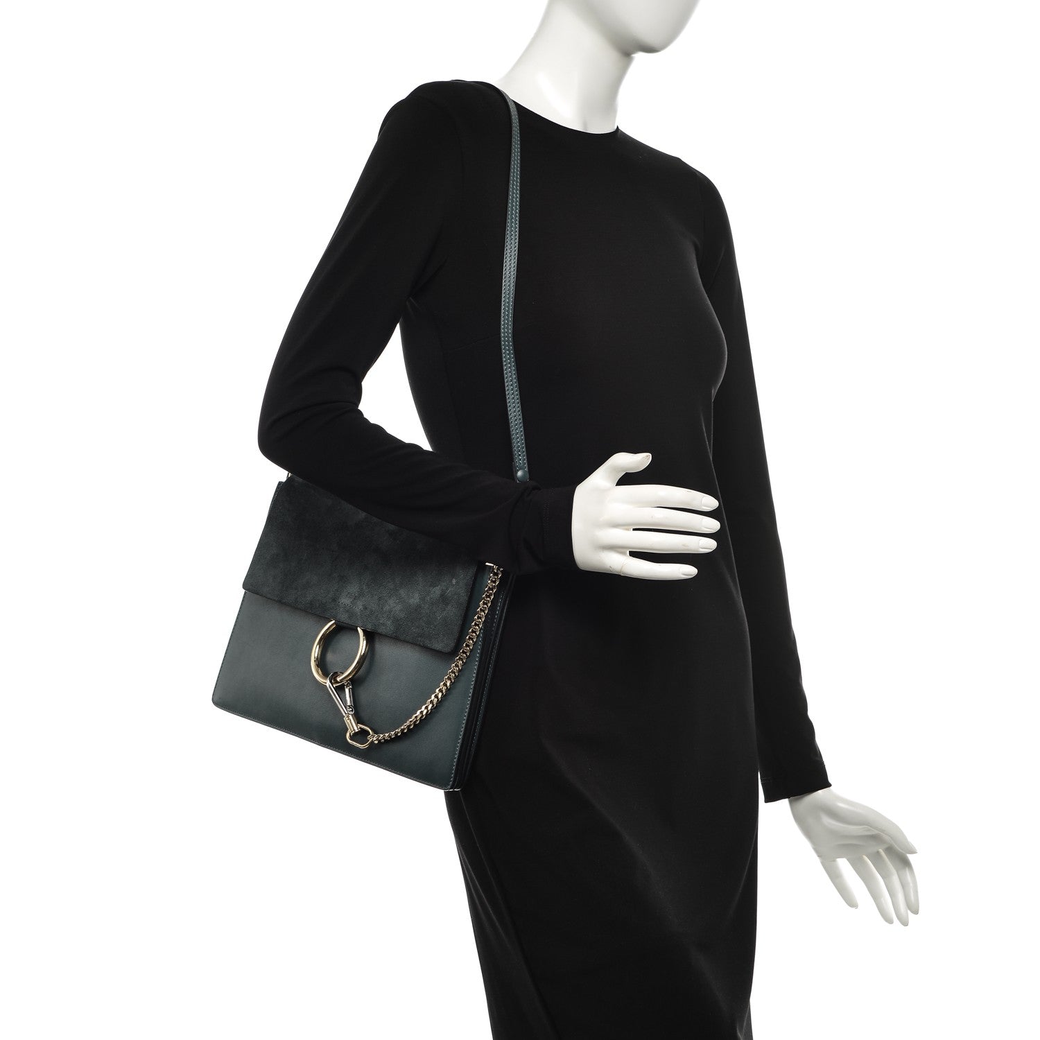 Chloe Suede Calfskin Medium Faye Shoulder Bag Silver Blue 2 of 7