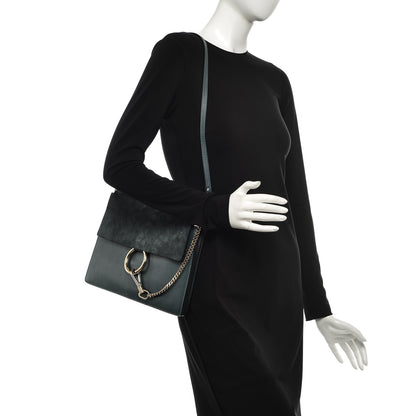 Chloe Suede Calfskin Medium Faye Shoulder Bag Silver Blue 2 of 7