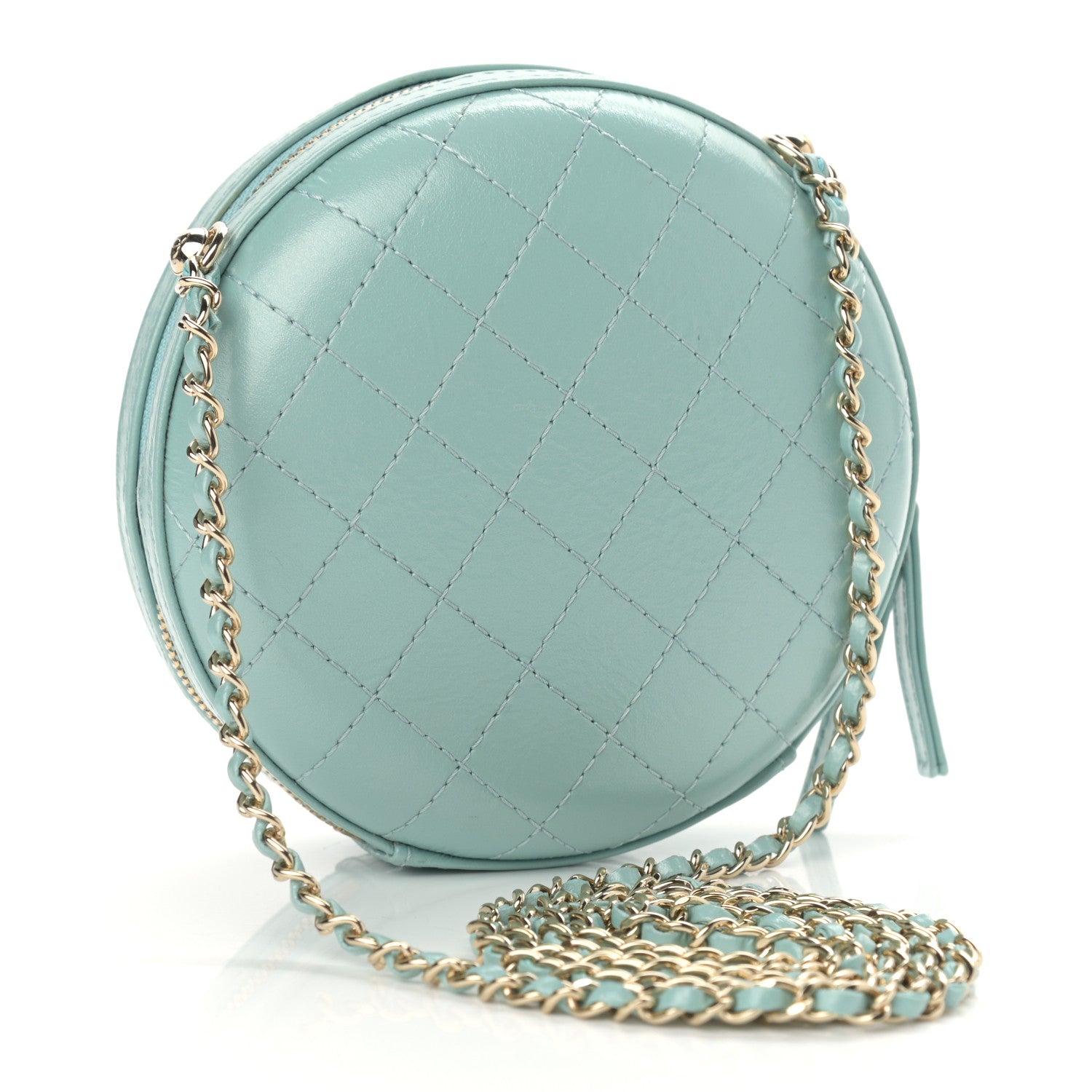 Chanel Iridescent Lambskin Round Clutch With Chain Light Blue 3 of 10
