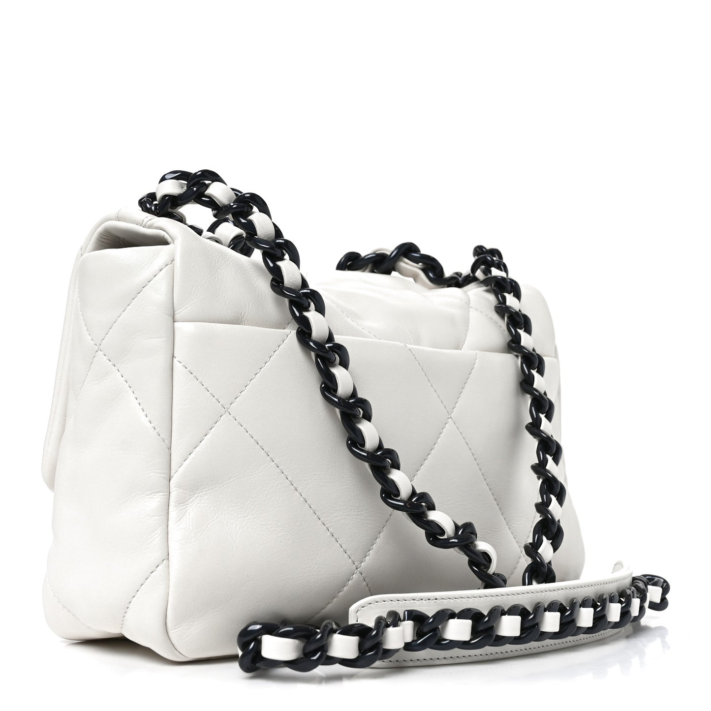 Glossy Calfskin Quilted Medium Chanel 19 Flap White Black