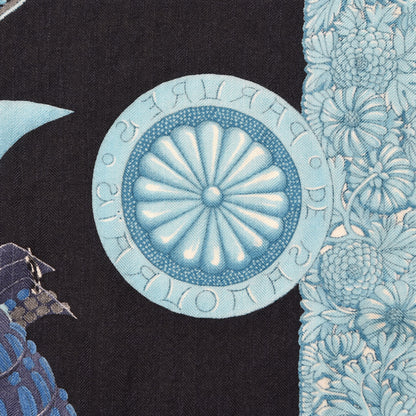 Hermes Cashmere Silk Parures De Samourais Shawl 140 Caban Bleu Ciel Saumon 4 of 4