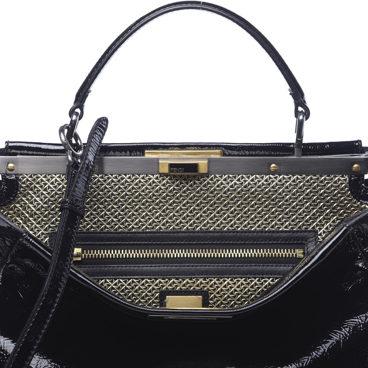 Fendi Patent Large Peekaboo Iconic Satchel Black 9 of 11