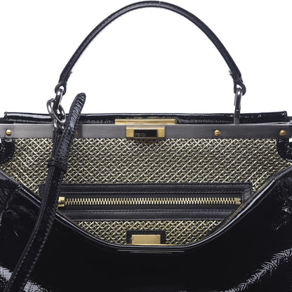 Fendi Patent Large Peekaboo Iconic Satchel Black 9 of 11