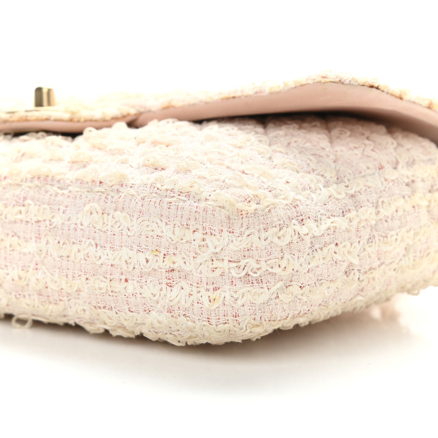 Tweed Quilted Medium Single Flap White Pink