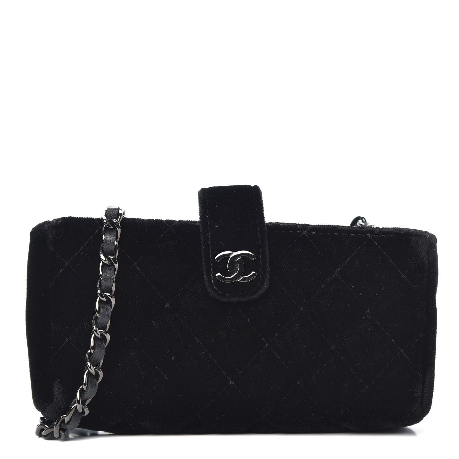 Chanel Velvet Quilted Small Clutch With Chain Black 1 of 11