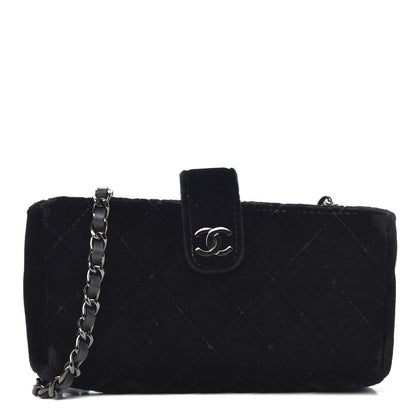 Chanel Velvet Quilted Small Clutch With Chain Black 1 of 11