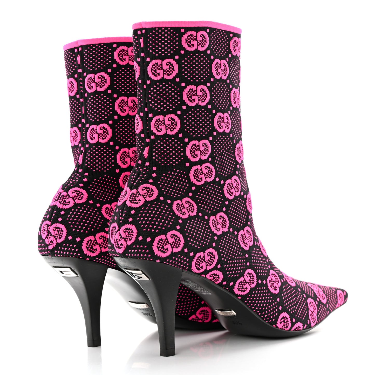 Technical Jersey Knit GG Monogram Square G 75mm Ankle Boots 38.5 Black Neon Fucsia