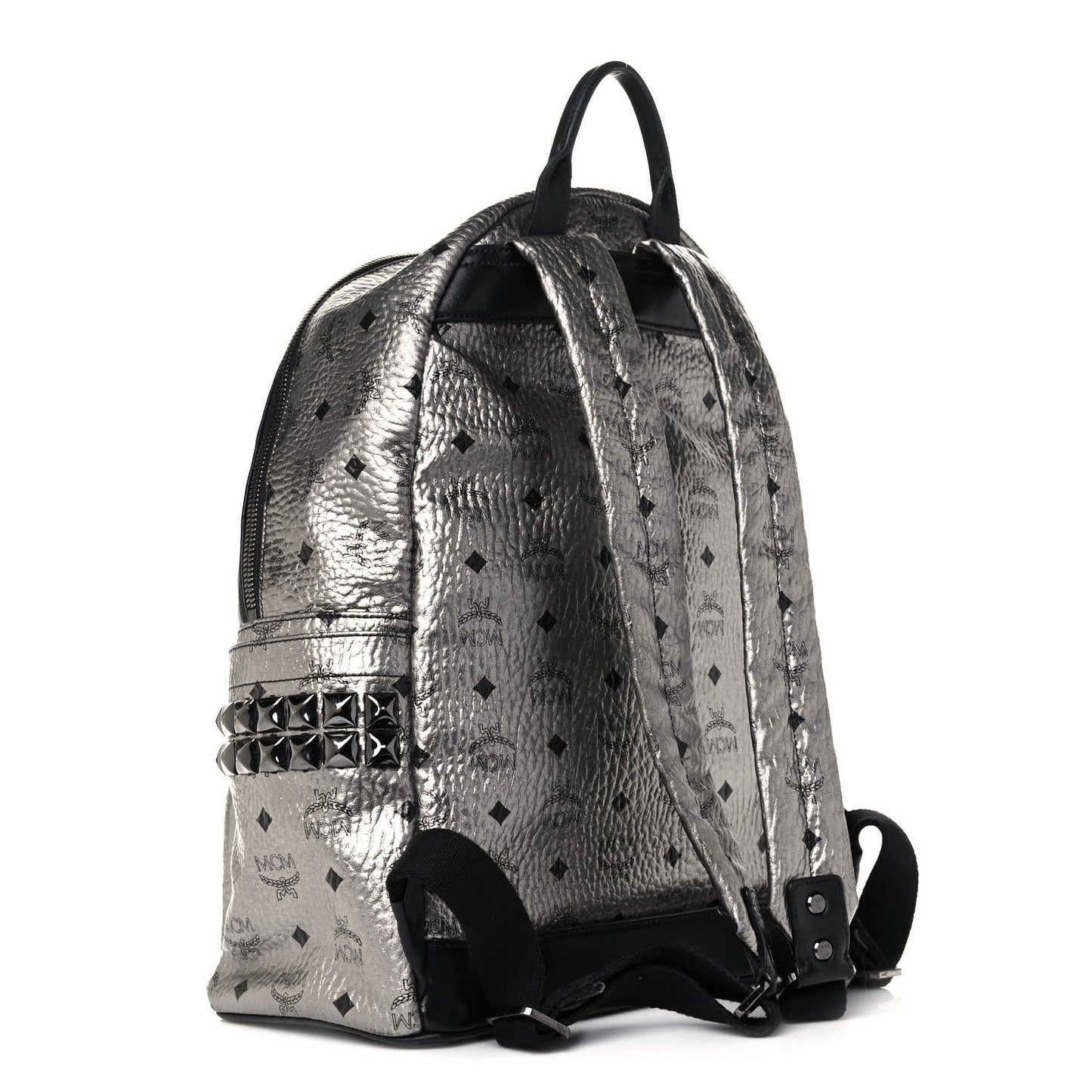 Metallic Visetos Medium Side Stud Stark Backpack Silver Black