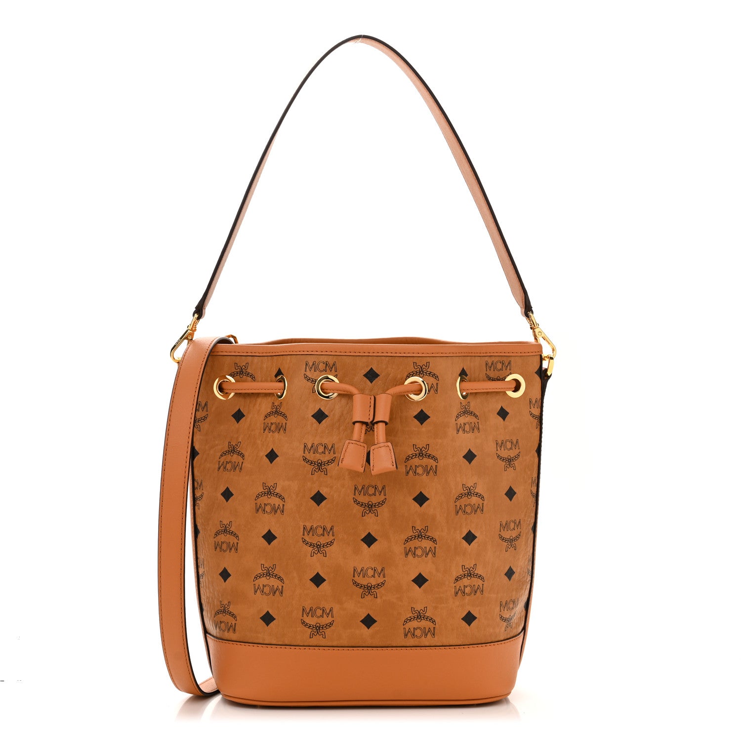 MCM Visetos Medium Dessau Drawstring Bucket Bag Cognac 1 of 10