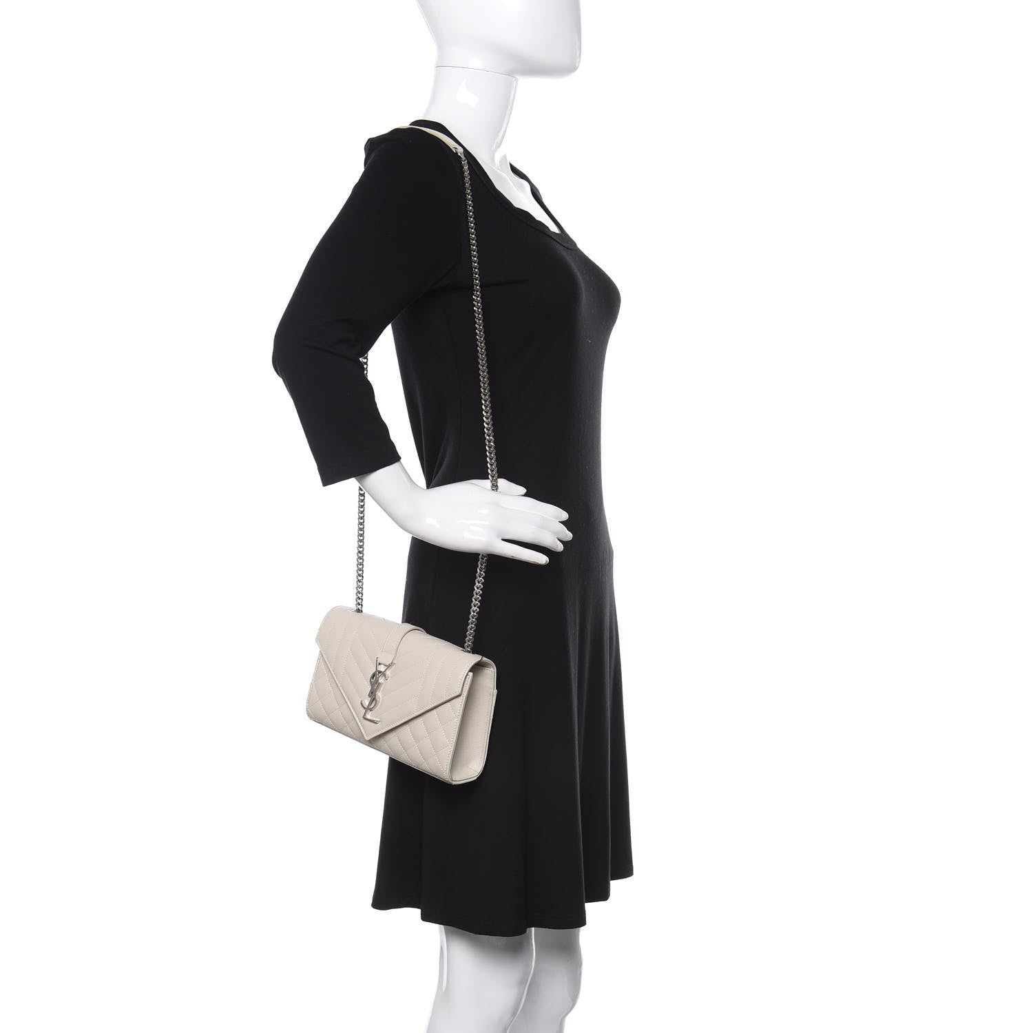 Saint Laurent Grain De Poudre Textured Mixed Matelasse Triquilt Small Monogram Satchel Crema Soft 2 of 10