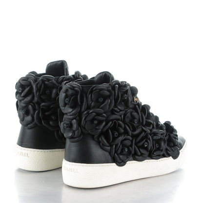 Chanel Calfskin Camellia High Top Sneakers 37.5 Black 4 of 7