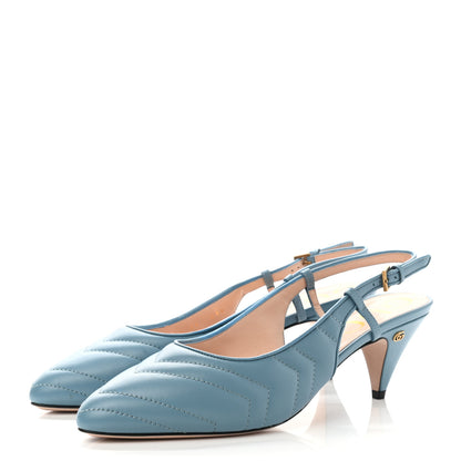 Gucci Nappa Charlotte Chevron Matelasse Double G 75mm Slingback Pumps 36.5 Sweet Blue 3 of 9