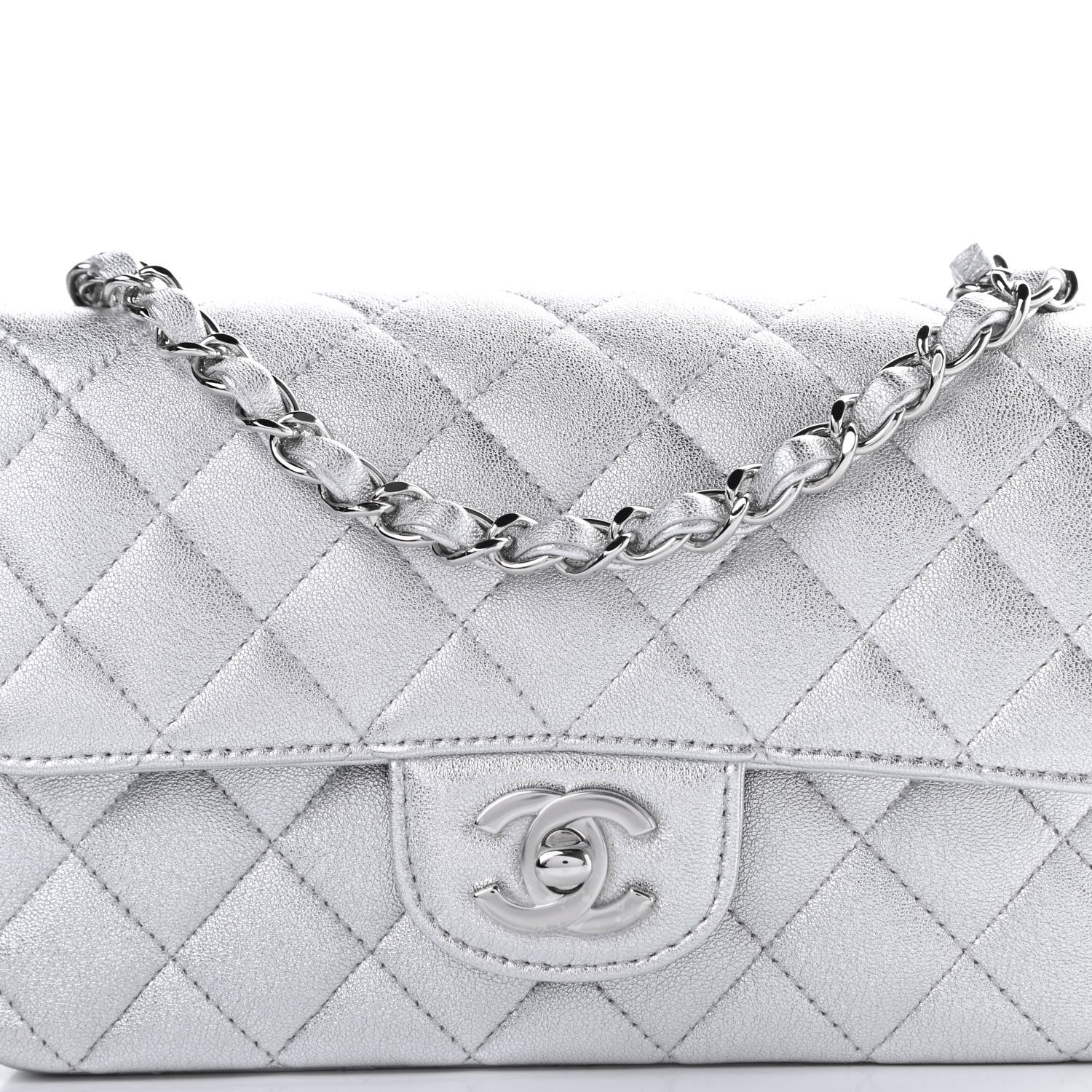Chanel Metallic Lambskin Quilted Mini Rectangular Flap Silver 8 of 10