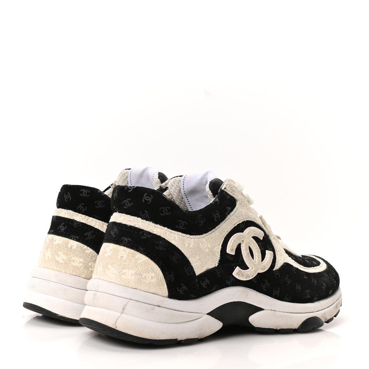 Chanel Printed Suede Calfskin CC Sneakers 35 Black White 5 of 10