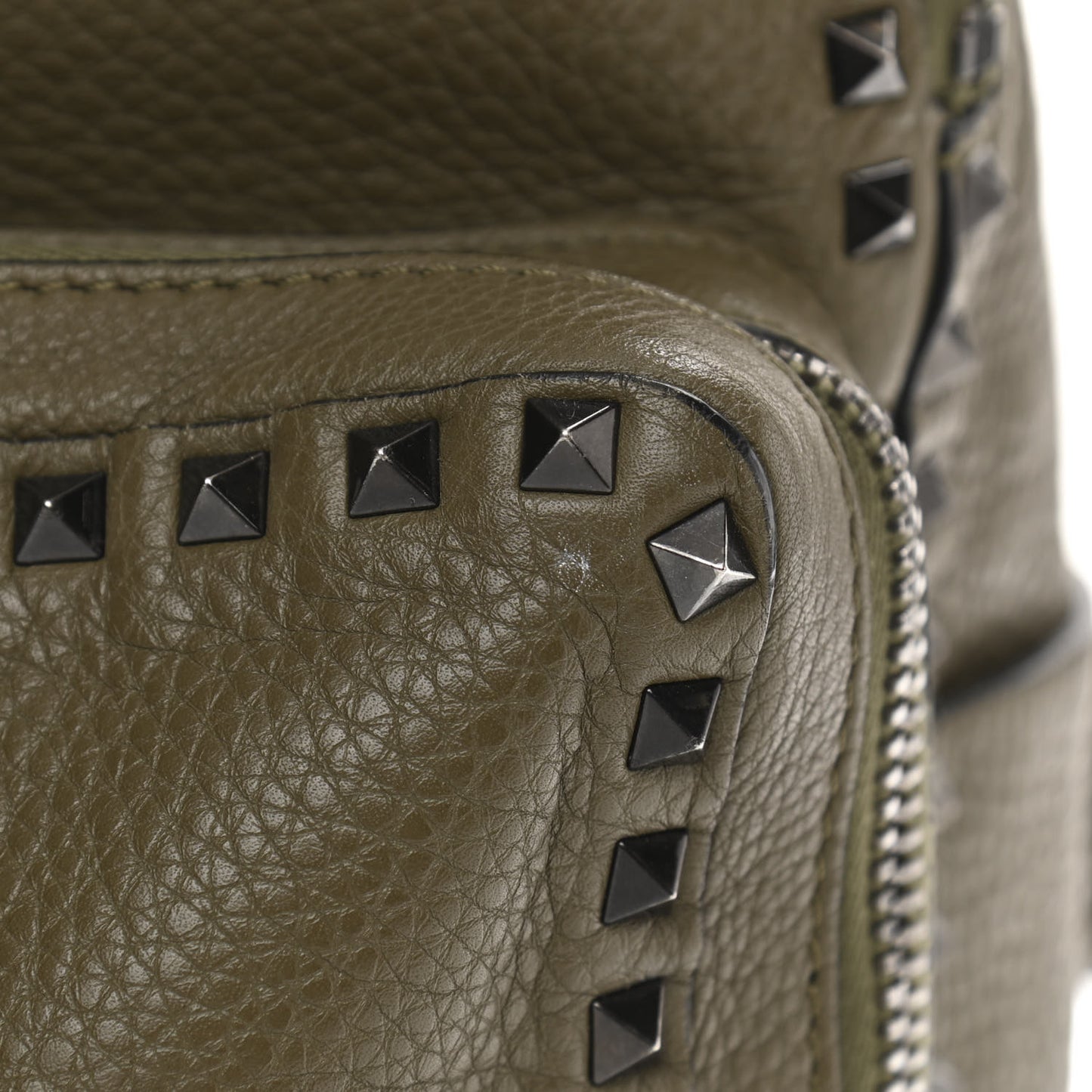 Grained Calfskin Medium Rockstud Backpack Army Green