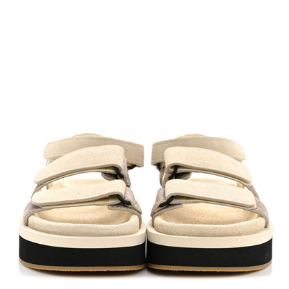Chanel Suede Calfskin Velcro Flat Sandals 36 Ecru Dark Beige 5 of 20