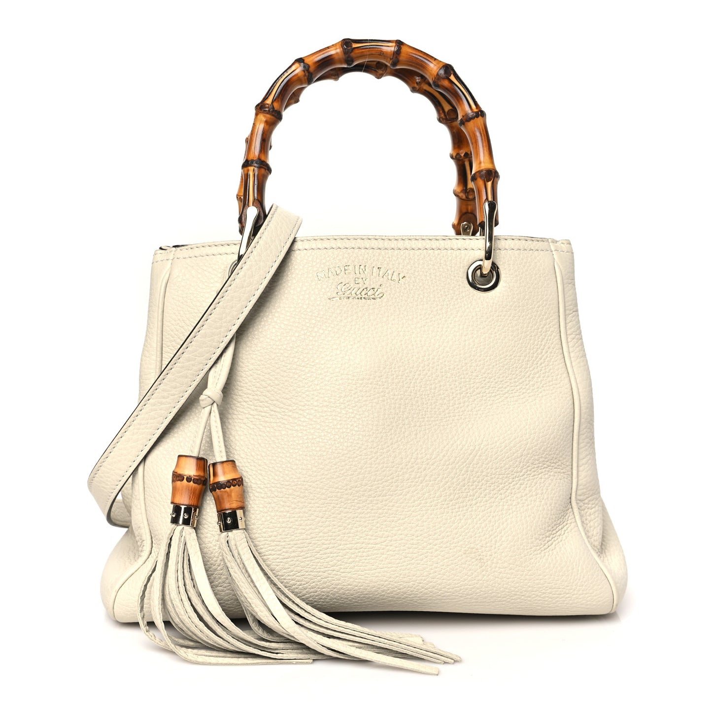 Calfskin Small Bamboo Shopper Tote White