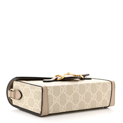 Gucci GG Supreme Monogram Textured Dollar Calfskin Mini Horsebit 1955 Shoulder Bag Beige Mystic White Oatmeal 4 of 10
