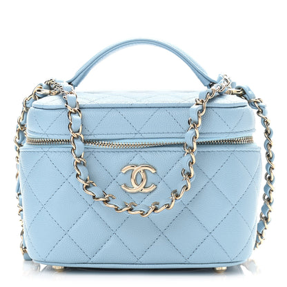 Chanel Caviar Quilted Top Handle Vanity Case With Chain Blue 1 of 12