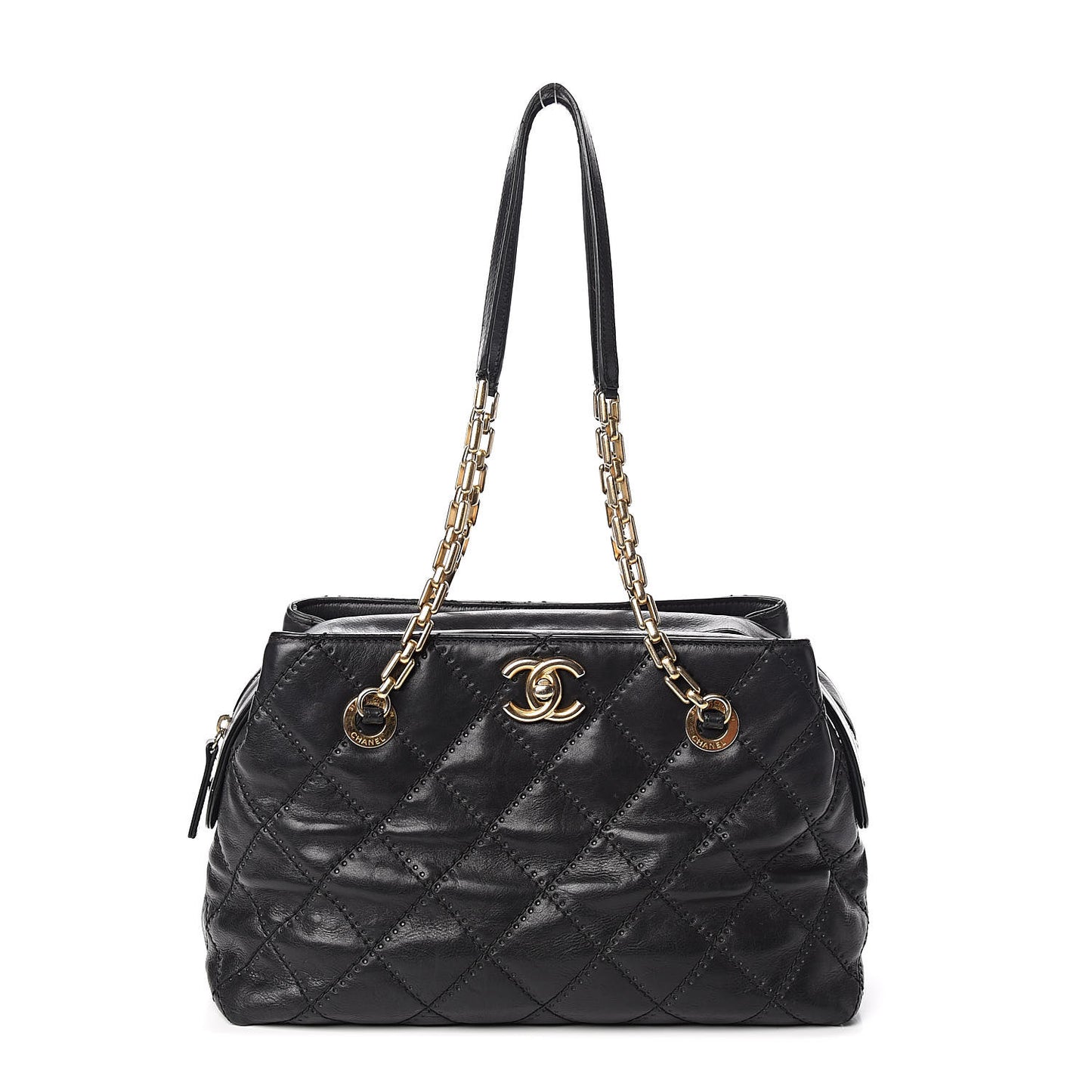 Calfskin Quilted Retro Chain Tote Black