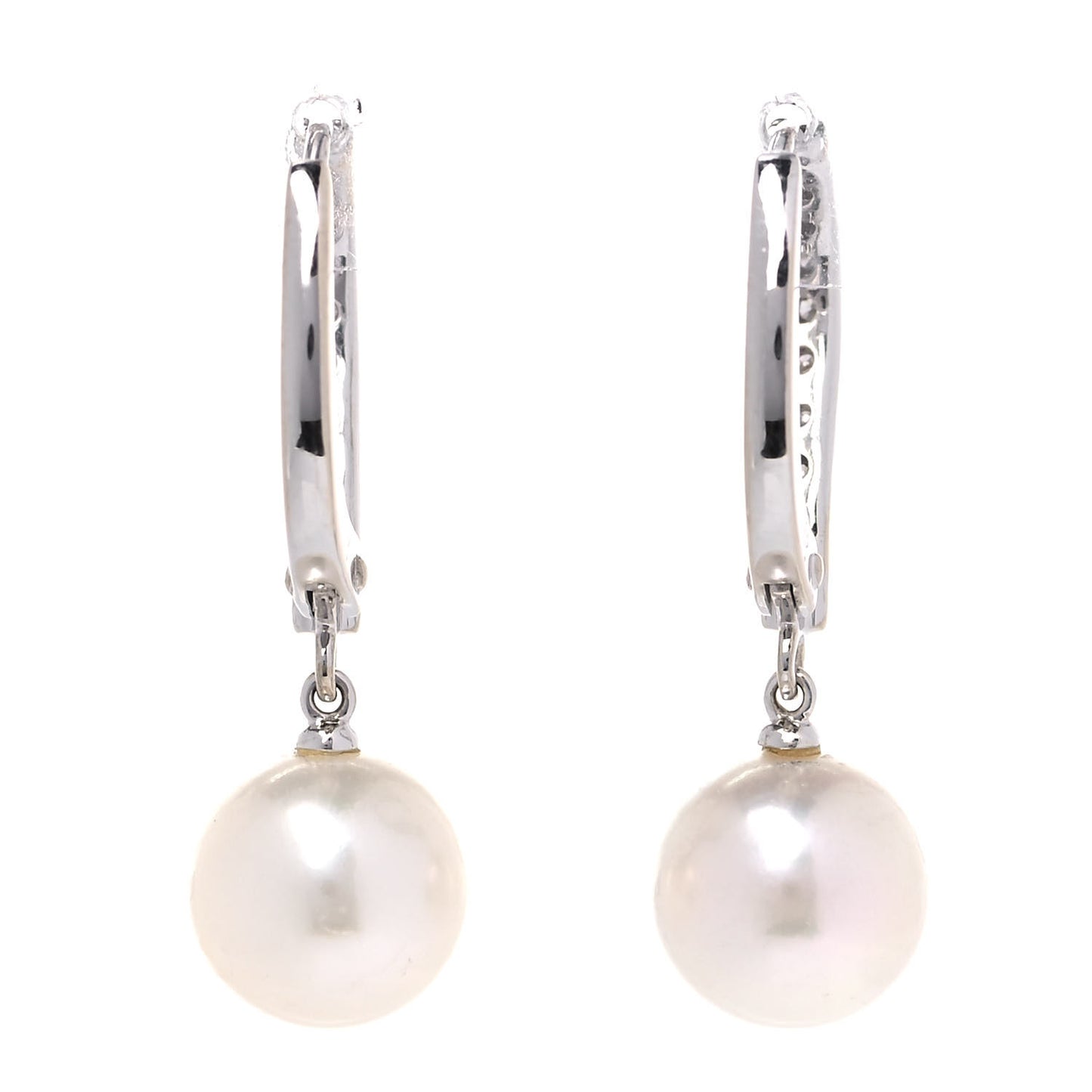 18K White Gold Diamond Akoya Pearl 7.5mm Drop Earrings