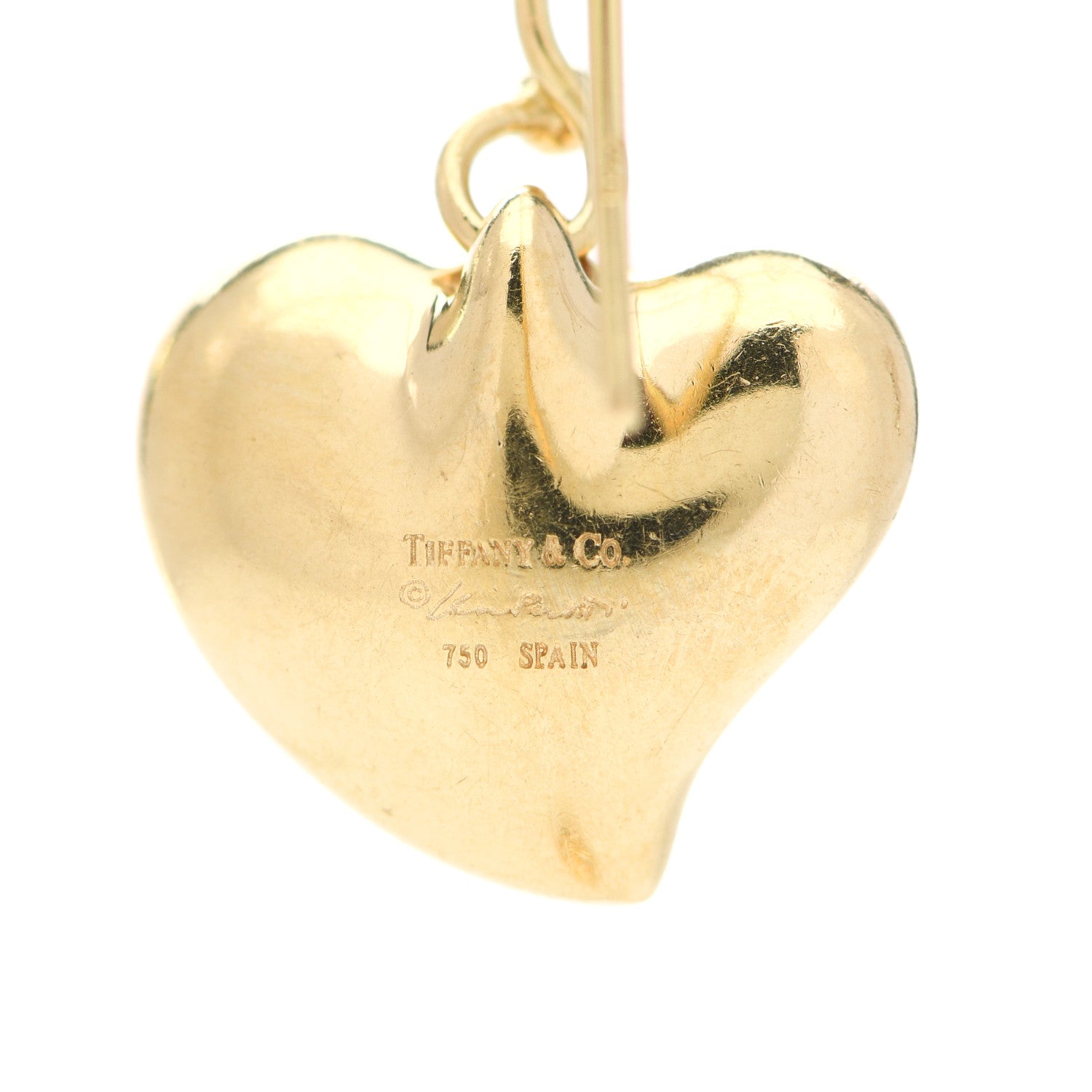 Tiffany 18K Yellow Gold Elsa Peretti Full Heart Drop Earrings 4 of 5