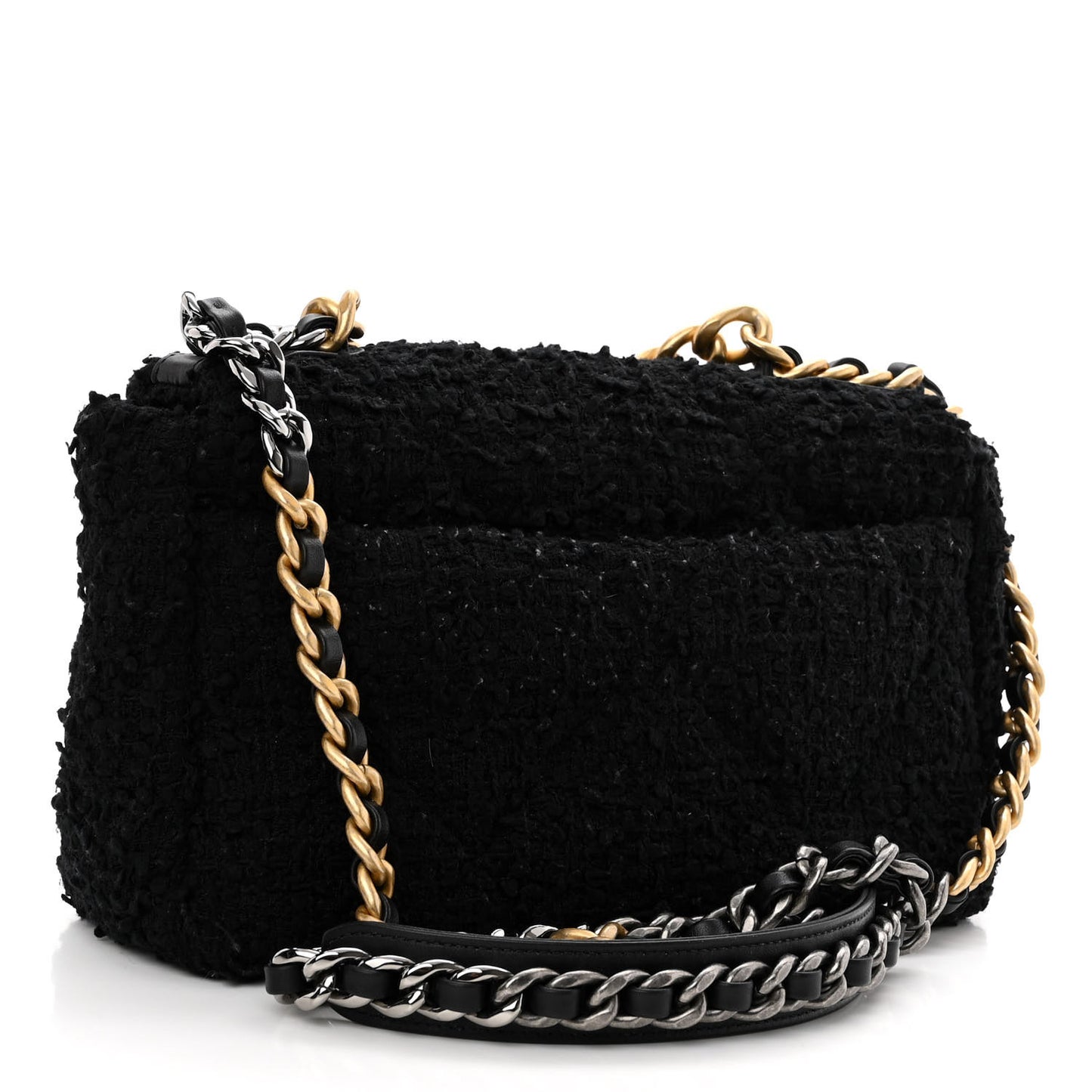 Tweed Quilted Medium Chanel 19 Flap Black