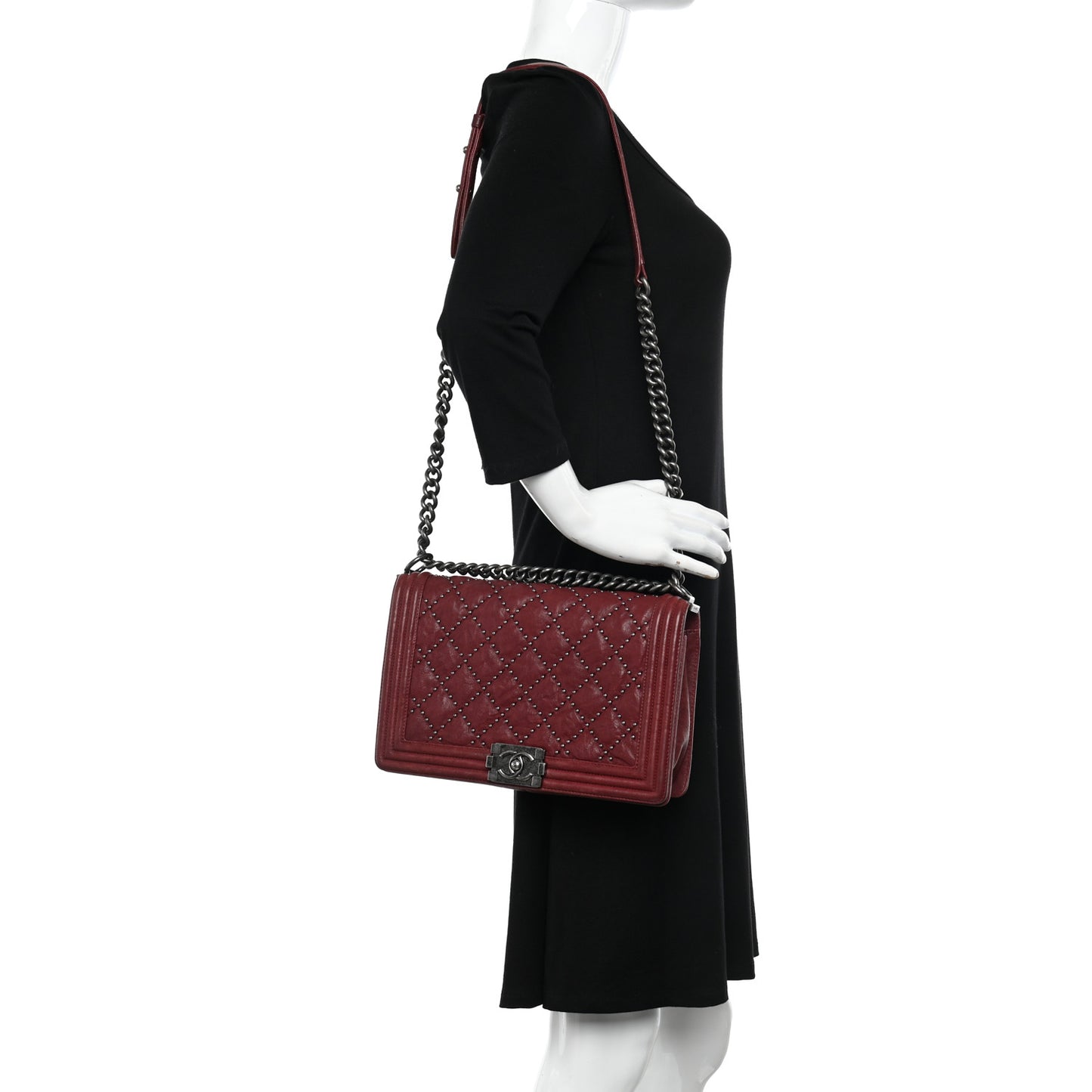 Crumpled Lambskin New Medium Studded Boy Flap Red
