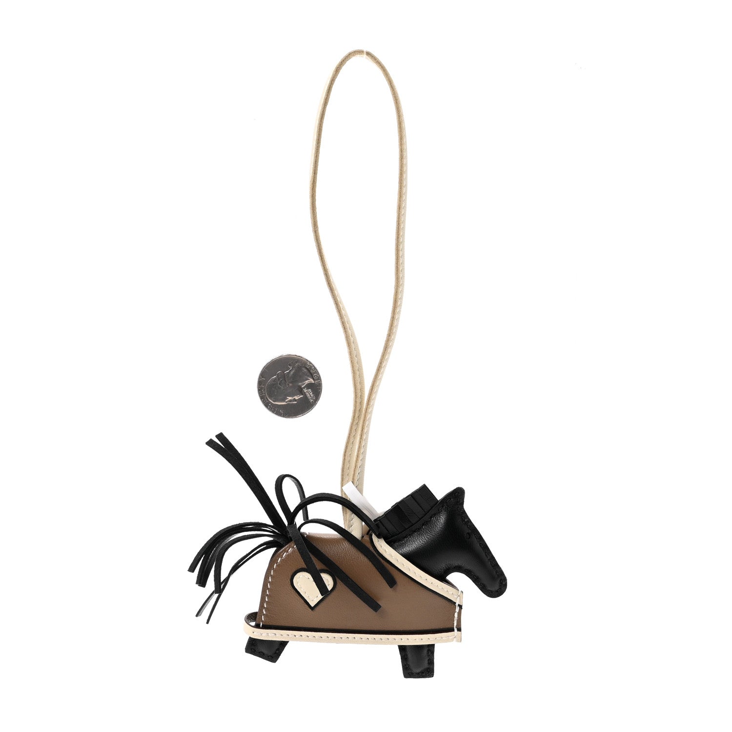 Hermes Milo Lambskin Grigri Rodeo Robeo Coeur Bag Charm PM Black Craie Etoupe 2 of 4